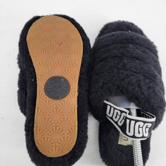 UGG Black Fluffy Open-Toe Slides Slippers - Picture 6 of 7